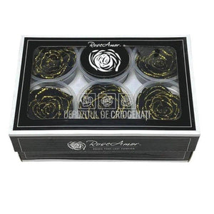 Trandafiri Criogenati XL GLITTER GOLD BLA-01 (Ø6-6,5cm set 6 buc) - DepozituldeCriogenati.ro