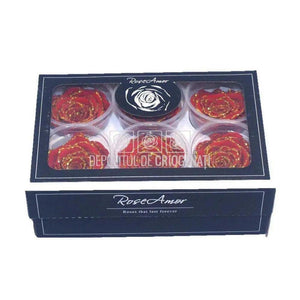 Trandafiri Criogenati XL GLITTER GOLD RED-02 (Ø6-6,5cm, set 6buc) - DepozituldeCriogenati.ro