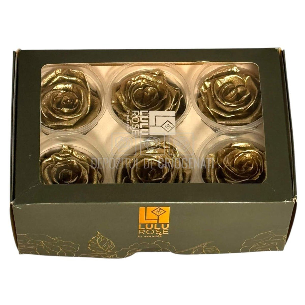 Trandafiri Criogenati Lulu L METALIC GOLD (dia. 6-6,5cm, set 6 buc)