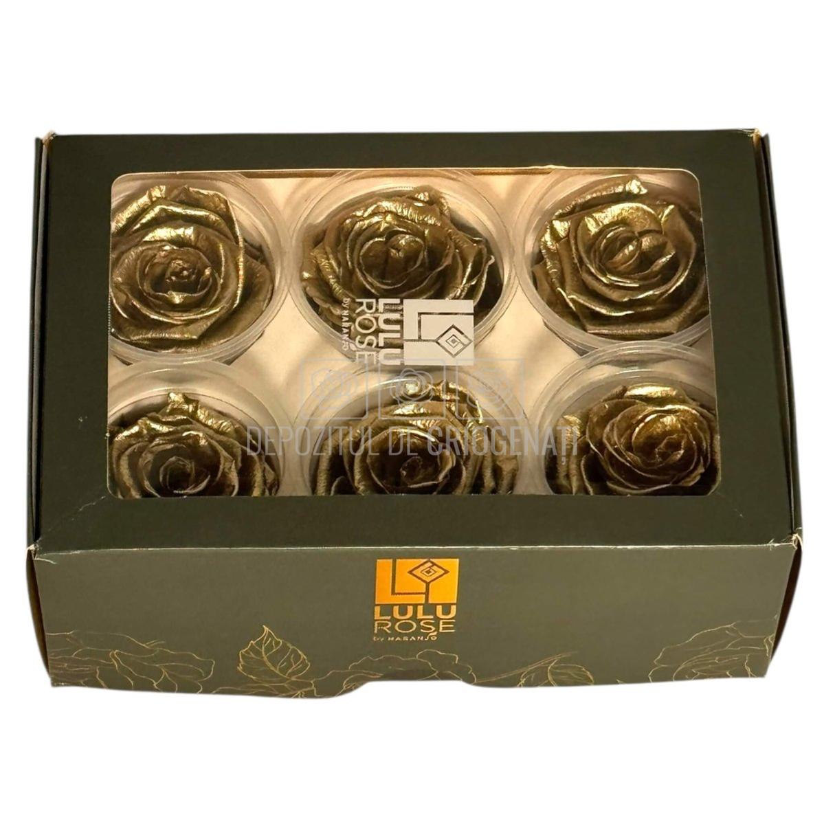 Trandafiri Criogenati Lulu L METALIC GOLD (dia. 6-6,5cm, set 6 buc)