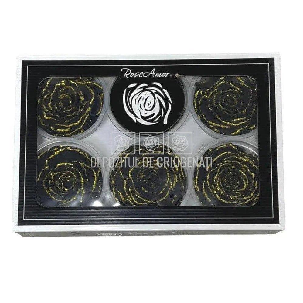 Trandafiri Criogenati XL GLITTER GOLD BLA-01 (Ø6-6,5cm set 6 buc) - DepozituldeCriogenati.ro