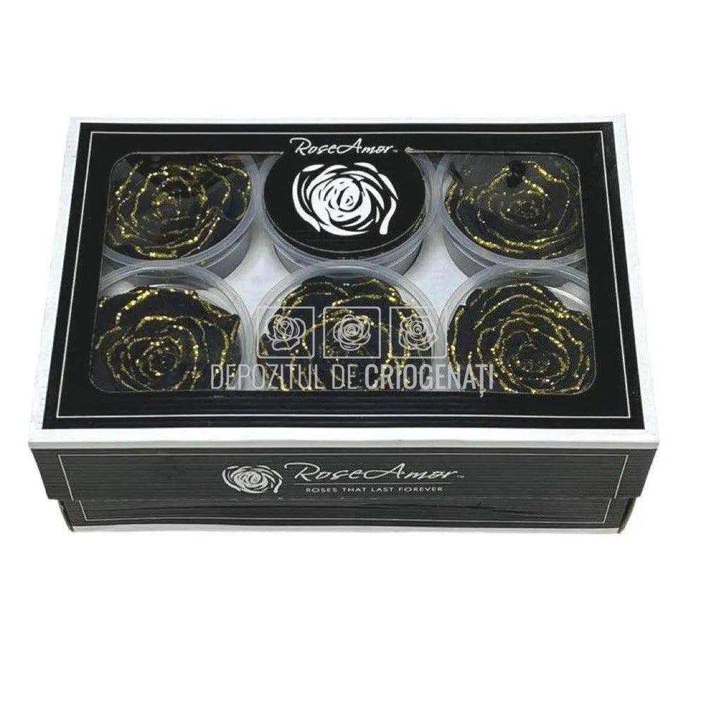 Trandafiri Criogenati XL GLITTER GOLD BLA-01 (Ø6-6,5cm set 6 buc) - DepozituldeCriogenati.ro