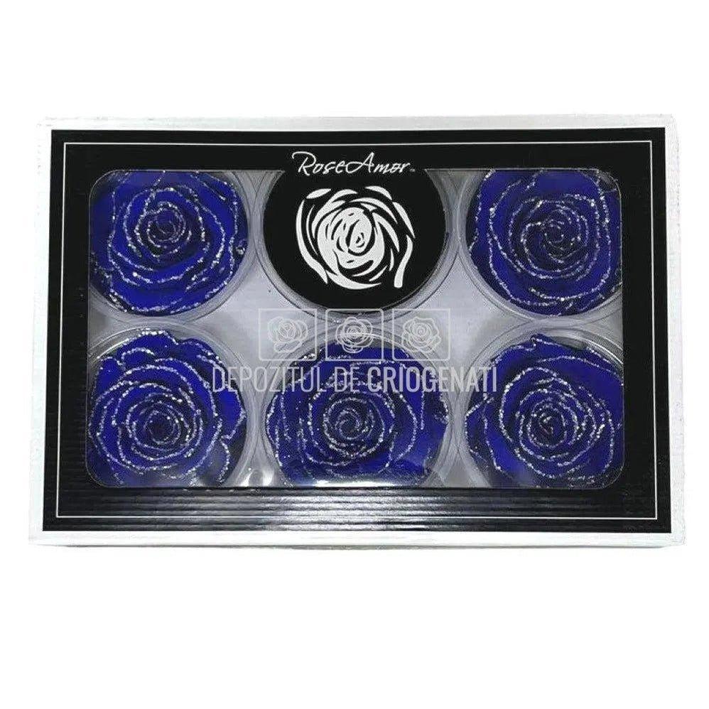 Trandafiri Criogenati XL GLITTER SILVER BLU-03 (Ø6-6,5cm set 6 buc) - DepozituldeCriogenati.ro