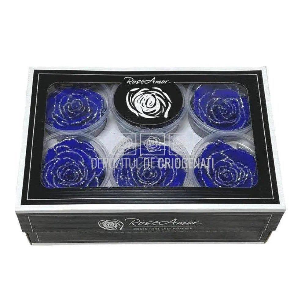 Trandafiri Criogenati XL GLITTER SILVER BLU-03 (Ø6-6,5cm set 6 buc) - DepozituldeCriogenati.ro